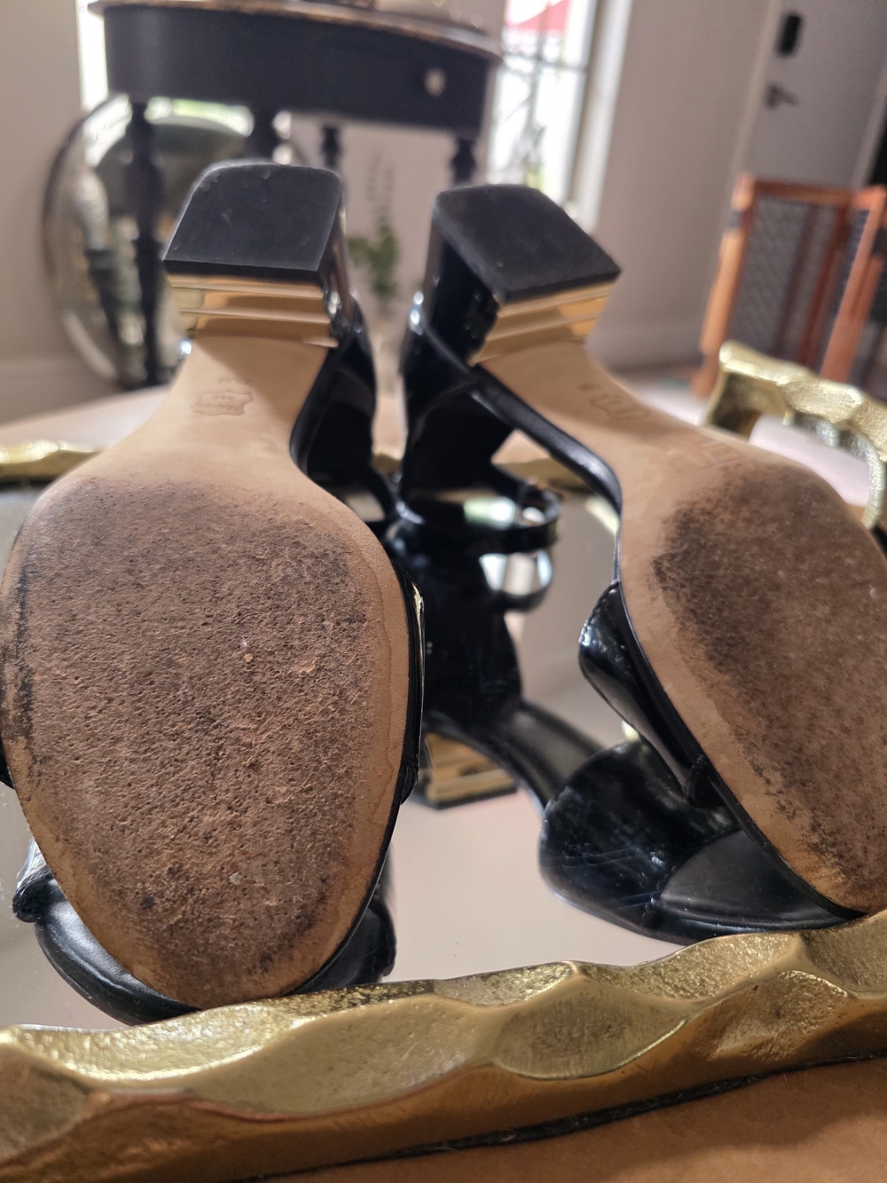 Tory Burch Black Patent Ankle-Strap Block Heel Sandals - Picture 3 of 3